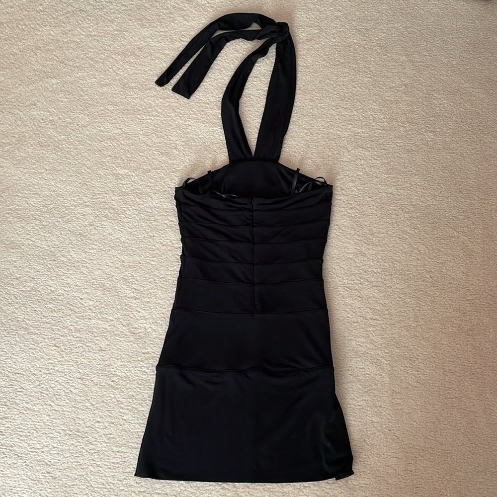 NWT BCBG tiered jersey black halter dress - Picture 2 of 7